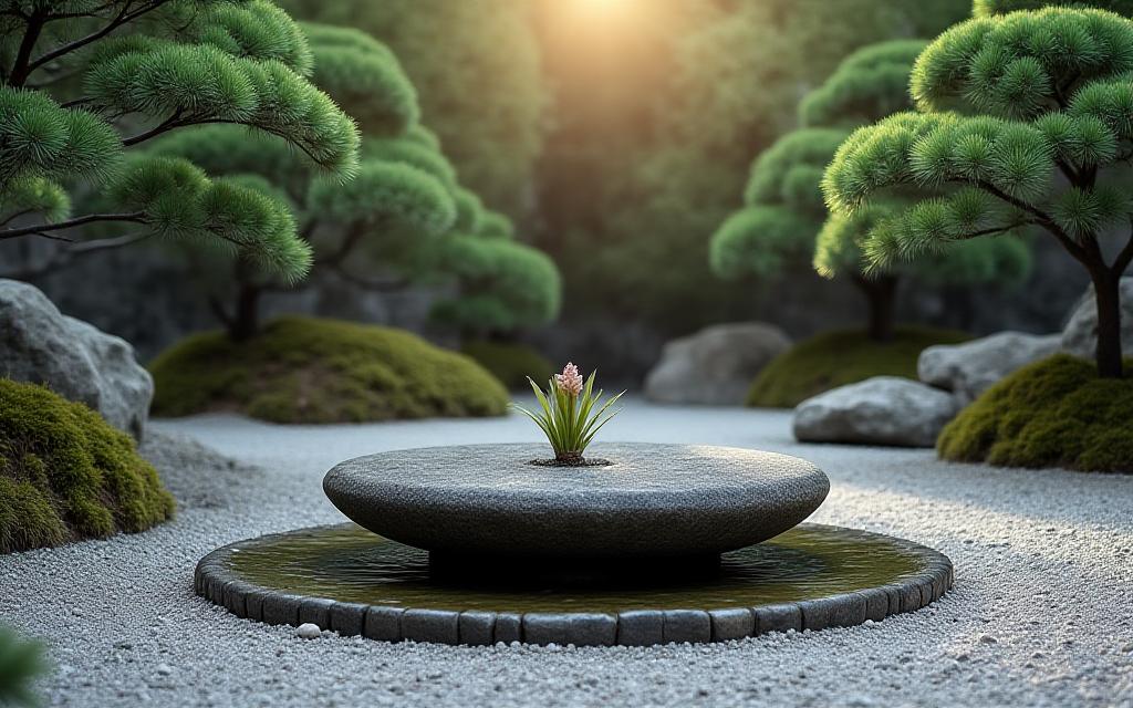 現代的な和風庭園、水景施設と伝統的な石組み